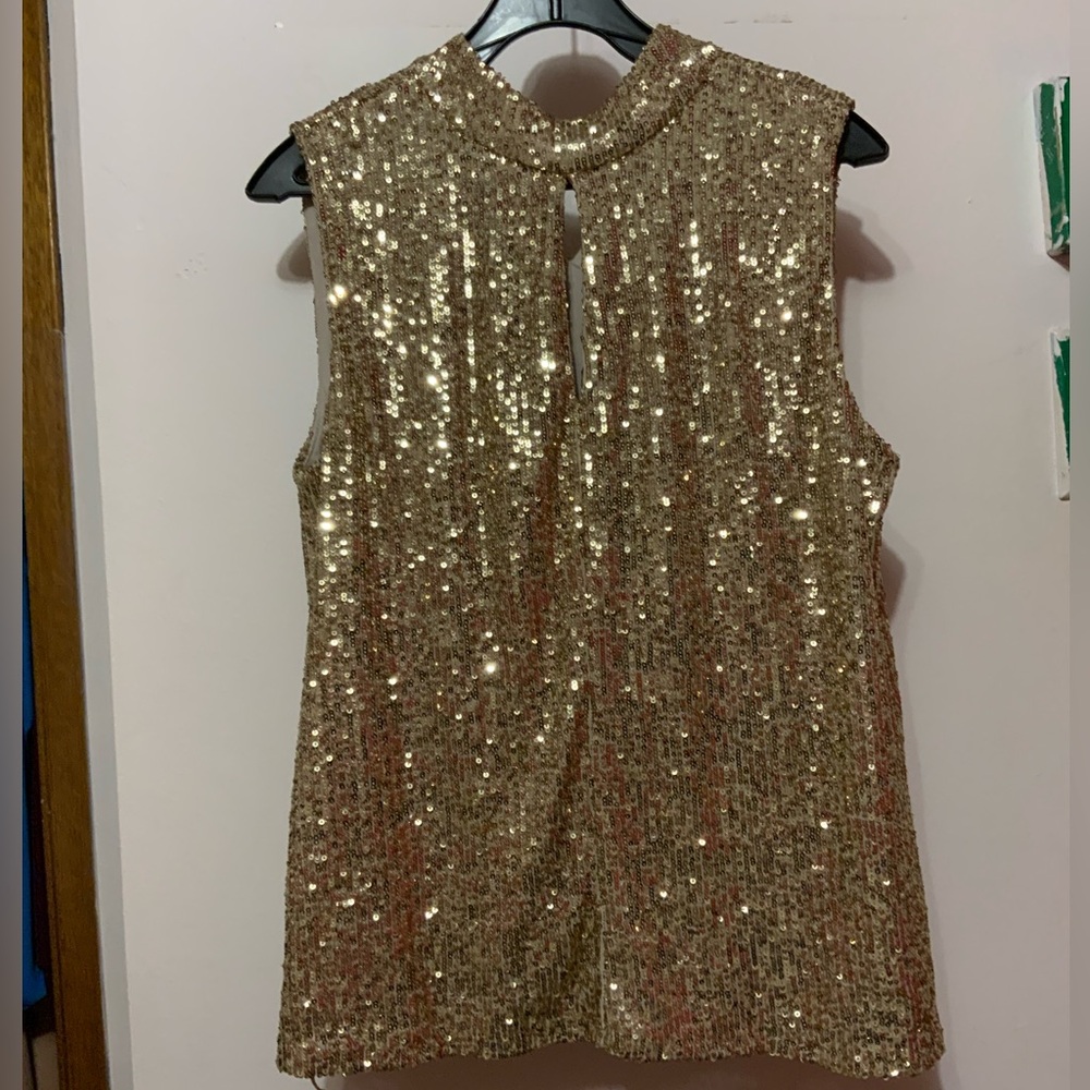 Calvin Klein women’s gold sequined keyhole mock neck